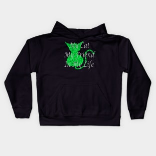 Scribble Green Cat Kids Hoodie